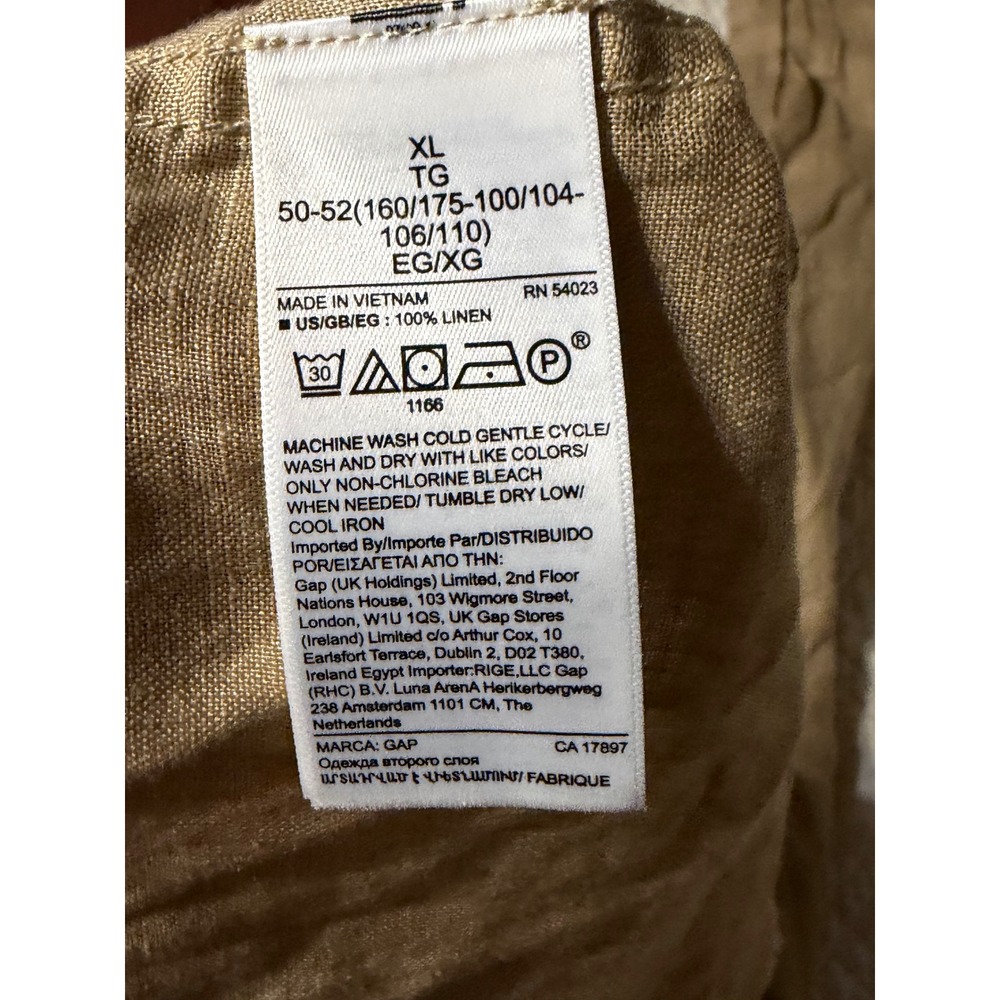 Gap Button Down Shirt Mens XL Tan 100% Linen Long Sleeve - Picture 8 of 11
